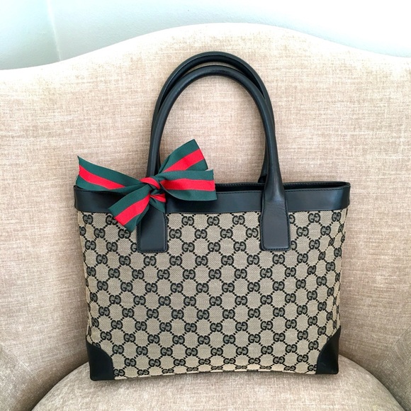 Authentic Gucci black grey monogram canvas tote bag - Picture 1 of 16